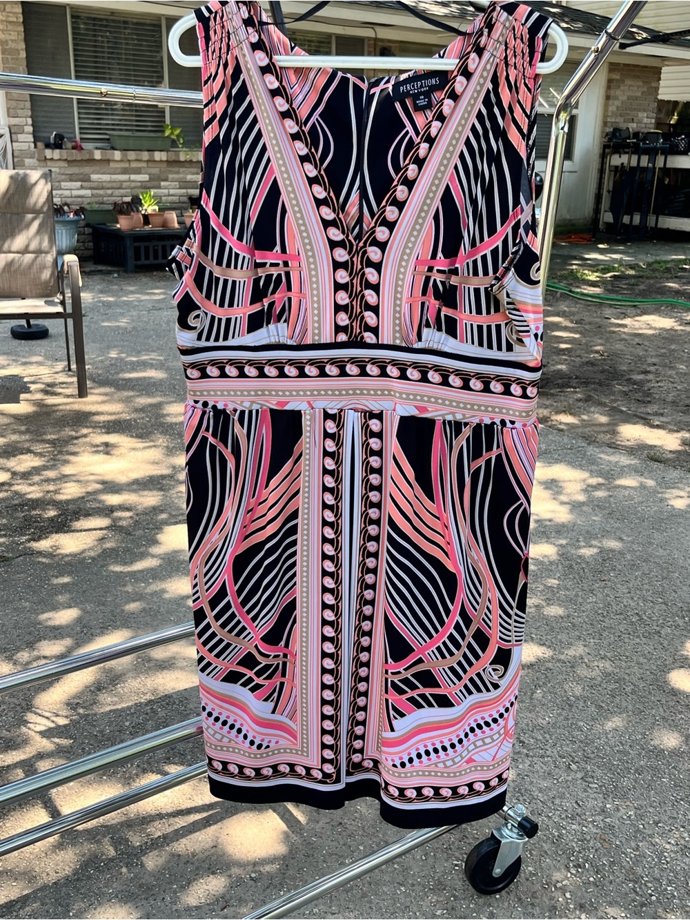 Perceptions Black and Pink Graphic Print Sleeveless Dress